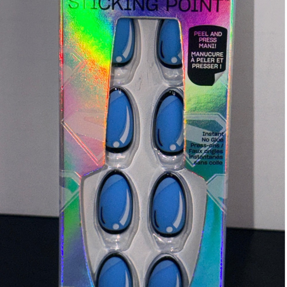 OPI Supergirl Sticking Point Press On Nails Planetary Pop Blue Pop Art Almond